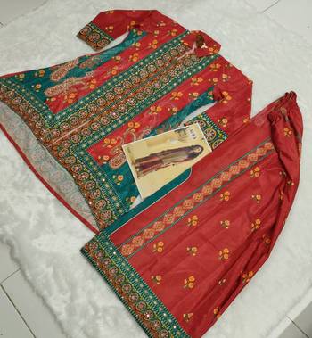 Maroon  crepe silk digital print mirror work co-ord set 3