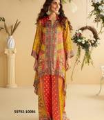 Yellow  crepe silk digital print mirror work co-ord set