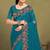 Teal blue sequin embroidered work designer net saree for women