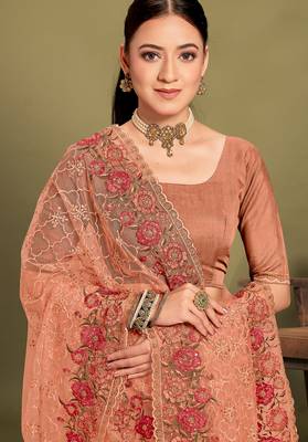 Peach sequin embroidered work designer net saree for women 2