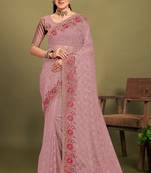 Lavender sequin embroidered work designer net saree for women