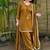 New trendy elegant gold chanderi silk kurta set with delicate lace detailing and matching dupatta