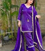New trendy elegant jambli chanderi silk kurta set with delicate lace detailing and matching dupatta