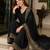 New latest stylish classic black festive kurta set with gold zari border palazzo and dupatta