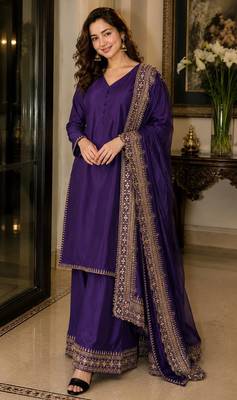  jambli festive kurta set with gold zari border palazzo and dupatta 1
