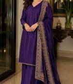 New latest stylish classic jambli festive kurta set with gold zari border palazzo and dupatta