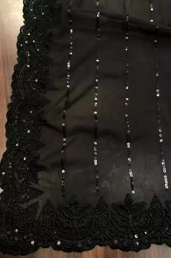 Black soft georgette embroidered sequins saree