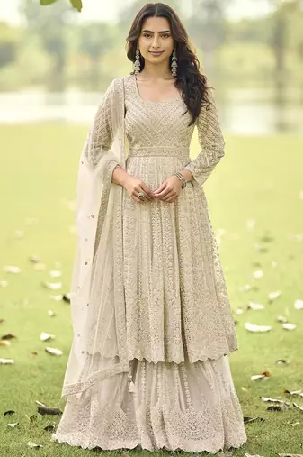 Cream wich net embroiderde plazoo suit