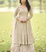 Cream wich net embroiderde plazoo suit