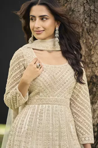 Cream wich net embroiderde plazoo suit