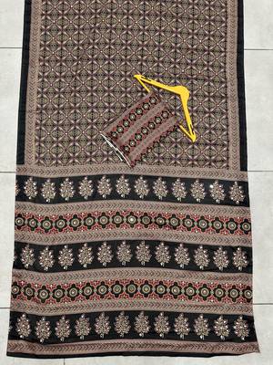 Brown Silk blend ajrak print mirror work saree 3