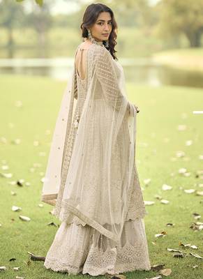 Cream wich net embroidered plazoo suit 4