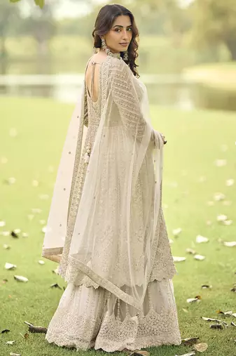 Cream wich net embroiderde plazoo suit