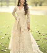 Cream wich net embroiderde plazoo suit