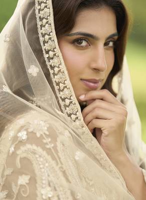 Cream with net embroidered plazoo suit 4