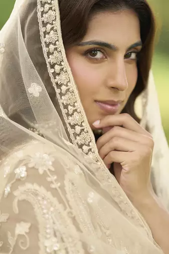 Cream wich net embroiderde plazoo suit