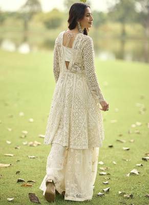 Off-white with net embroidered plazoo suit 4