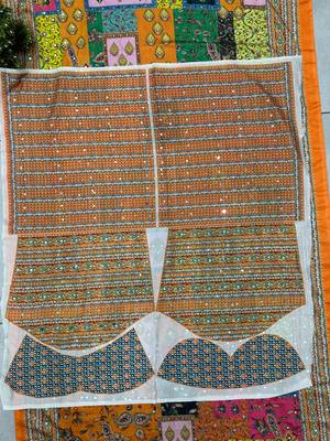 Orange Silk blend ajrak print mirror work saree 3