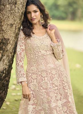 Light-peach wich net embroidered plazoo suit 2