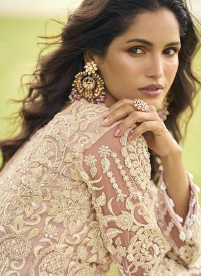 Light-peach wich net embroidered plazoo suit 3
