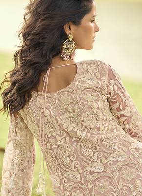 Light-peach wich net embroidered plazoo suit 4