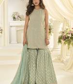 Sea-green embroidered gerogette sarara suit