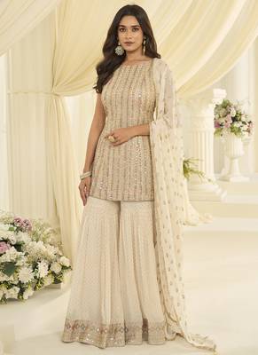 Cream embroidered gerogette sarara suit 1