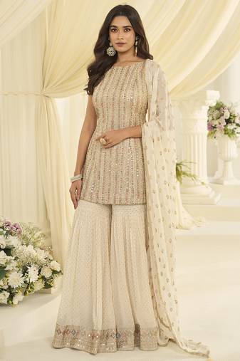 Cream embroidered gerogette sarara suit