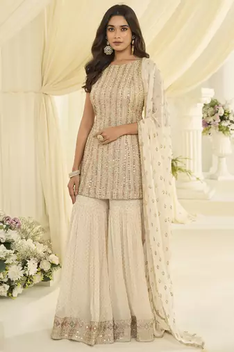 Cream embroidered gerogette sarara suit