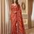 Red Silk blend ajrak print mirror work saree