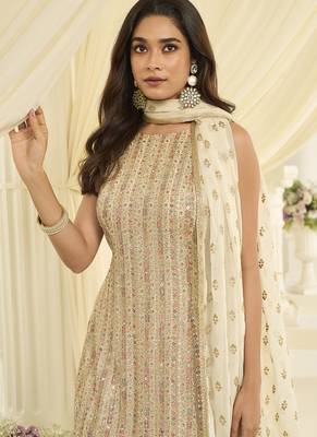 Cream embroidered gerogette sarara suit 2