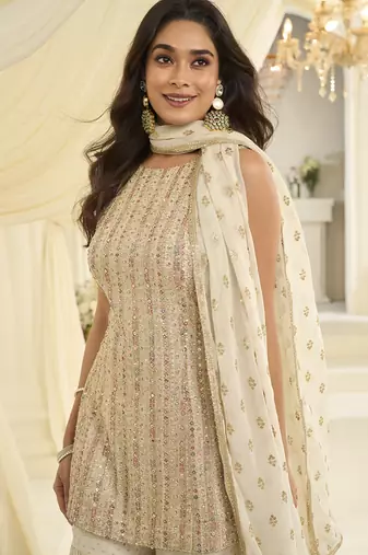 Cream embroidered gerogette sarara suit