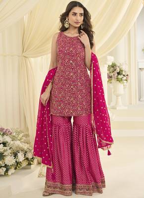 Pink embroidered gerogette sarara suit 1