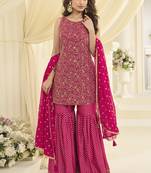 Pink embroidered gerogette sarara suit