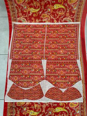 Red Silk blend ajrak print mirror work saree 3