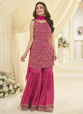 Pink embroidered gerogette sarara suit 2