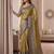 Yellow Silk blend ajrak print mirror work saree