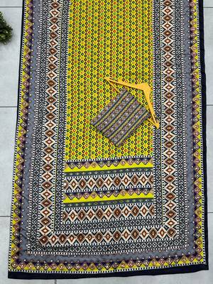 Yellow Silk blend ajrak print mirror work saree 2