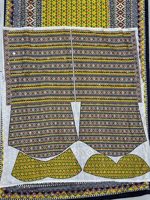 Yellow Silk blend ajrak print mirror work saree 3