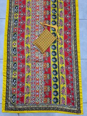 Mustard Silk blend ajrak print mirror work saree 2