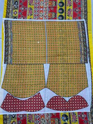 Mustard Silk blend ajrak print mirror work saree 3