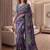 Purple Silk blend ajrak print mirror work saree