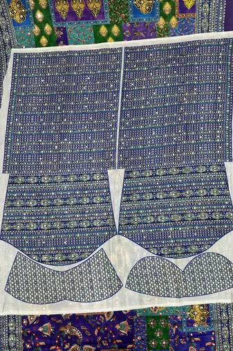Purple Silk blend ajrak print mirror work saree
