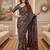 Navy blue Silk blend ajrak print mirror work saree