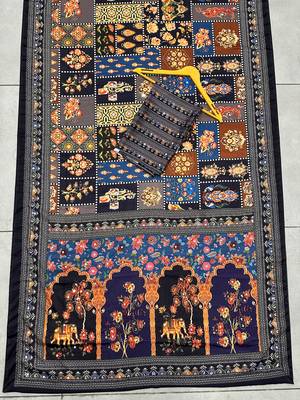 Navy blue Silk blend ajrak print mirror work saree 2