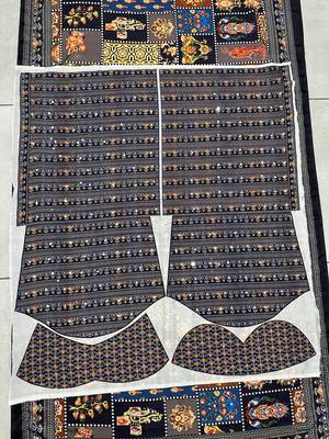 Navy blue Silk blend ajrak print mirror work saree 3