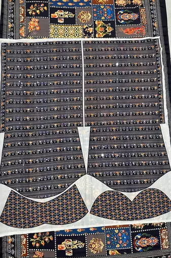 Navy blue Silk blend ajrak print mirror work saree