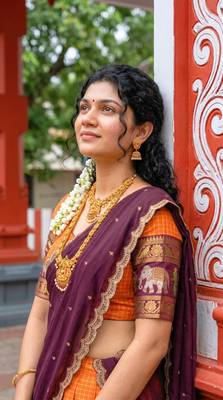  Orange Woven silk blend Lehenga Choli with Contrast Purple Dupatta 2