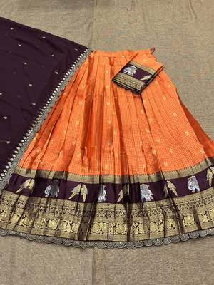  Orange Woven silk blend Lehenga Choli with Contrast Purple Dupatta 4