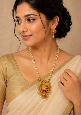 Ruby color necklace set with earrings, moti & agate stone, gold plated 1